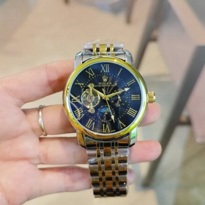 精钢表带十蝴蝶扣 ，劳力士 Rolex九飞轮全自动日月星辰机械，6字位白天走时 太阳 晚上走时 月亮 [月亮]蕴含最优质的材料与一丝不苟的工艺！超强矿物质幻蓝玻