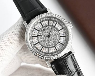 白 -金 伯爵-Piaget Plaget Count‘S Fine Jewels 伯爵高级珠宝腕表 18K白金材质 后镶满天星顶级T方钻石 41×11Mm表径