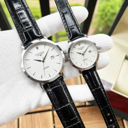 白壳190，玫瑰金 ，钢带+20。 时尚风格 优雅大方 浪琴-Longines 情侣对表 进口石英机芯 矿物强化玻璃 316L精钢表壳 真皮 精钢表带 简约休闲 - 点击图像关闭