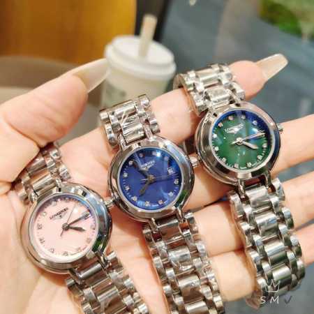 白壳 玫壳 蓝贝壳面、Longines浪琴 心月月相石英表手表女简约气质 ！进口石英机芯 走时精准 用时耐久316L精钢散珠带，天然母贝字面，颜值在线，百搭款 - 点击图像关闭
