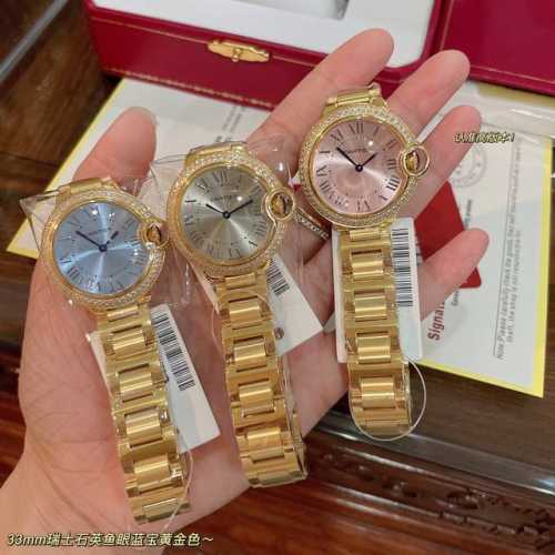 卡地亚蓝气球33Mm台湾厂到货～精品专柜同步黄金钢带版 瑞士石英机芯 鱼蓝宝石玻璃 裸粉 冰蓝 深灰面可选 极佳尺寸 精致小巧 气质经典款 请认准独家高品质！