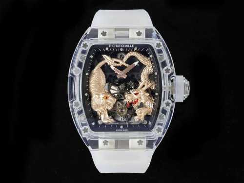 腕间风情．浓郁中国风 』 Rm51-01龙争虎斗陀飞轮腕表 Richard Mille 理查米尔 卧虎藏龙Rm 51-01水晶壳套材质，表壳为酒桶形人造水晶玻璃