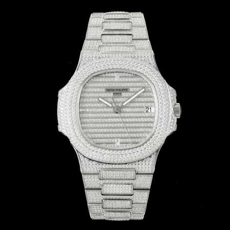 Amg 百达翡丽满天星 满钻 Patek Philippe 最新大镶钻圈口，Pp百达Nautilus 5711 白金鹦鹉螺系列腕表。全新升级版本 双排大钻圈口， - 点击图像关闭