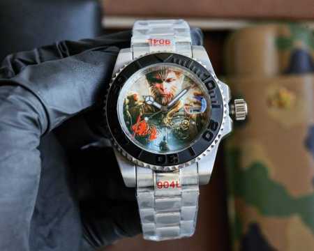 劳力士Rolex 黑神话 悟空 系列顶级玩物毒货，不喜欢撞款街表水鬼的你，他绝对是你的知音。用劳力士最经典的潜航系列水鬼作为原型，经过圈口的二次改装，然后镶嵌顶 - 点击图像关闭