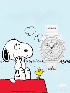 史努比系列。Swatch斯沃琪X欧米茄联名Newmoon新月石英机芯Snoopy史努比月相盘男表瑞表42Mm白色、黑色表盘熟料表壳尼龙表带。 DDD 一体表壳官