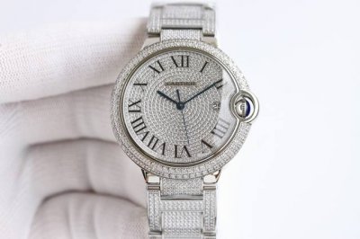 v7版复刻最高版！奢华 卡地亚 Cartier B33 蓝气球 42Mm 满钻系列 采用高端进口奥地利钻石5000+颗镶满表壳及表带 镶嵌工艺5年内掉钻免费补新