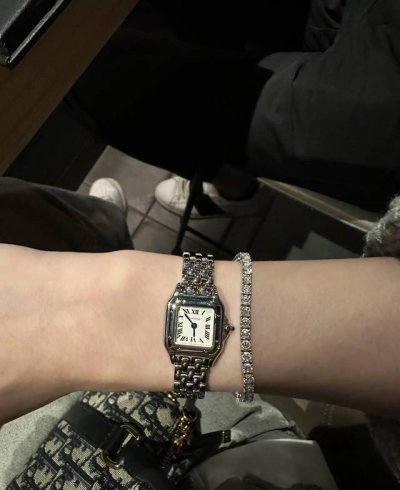 Cartier卡地亚 猎豹系列 panthèRe De Cartier猎豹 表壳一体成型，搭配原装瑞士石英机芯，316L精钢壳套，全银钻圈 把头镶嵌一颗合成蓝色