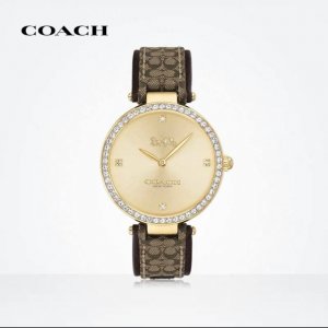 Coach 蔻驰park系列日晖纹表盘石英女士手表欧美腕表park的名字源自迷人的的纽约街道 表壳点缀的闪亮的水晶 展现迷人的气质 经典皮加帆布带 型号1460