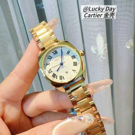 玫瑰金 钻面 罗马面 卡地亚-Cartier 女款腕表年轻而华丽，以年轻休闲设计为主打，三针石英腕表带日历，头层小牛漆皮表带. 尽显奢华腕表。尺寸: 32Mm - 点击图像关闭