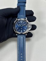 沛纳海腕表M1085官网首页主推款式，搭载6497手上链机芯，超级夜光，兰色小牛皮，44Mm316精钢