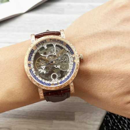 统一 品牌：百达翡丽-Patek Philippe 类型：男士腕表劲爆镂空 壳套：顶级版316精钢l 表带：进口小牛皮表带 机芯：全自动进口机械机芯 镜面：矿物 - 点击图像关闭