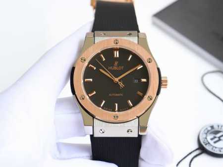 金黑+20宇舶 恒宝Hublot 经典融合系列 316精钢表壳 壳套采用Cnc工艺精细打磨加工 确保各方位细节 圈口彰显宇舶独特拉丝工艺效果，表带采用进口橡胶表 - 点击图像关闭