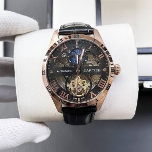 卡地亚-Cartier精品男士腕表 尊贵大气 绅士风范 高端矿物质防刮镜面玻璃 耐磨316L精钢表壳 耐磨进口小牛皮表带 全自动进口机械机芯尺寸：40Mm×12