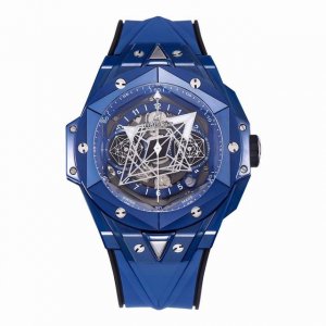 Hublot宇舶Big Bang Sang Bleu Ii 蓝陶瓷 刺青二代腕表 恒宝最热门款 史上最复杂陶瓷工艺重大突破 运用立体几何图形，呈现出精妙的浮雕效