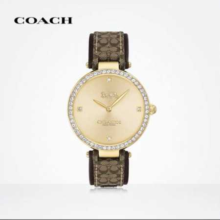 Coach 蔻驰park系列日晖纹表盘石英女士手表欧美腕表park的名字源自迷人的的纽约街道 表壳点缀的闪亮的水晶 展现迷人的气质 经典皮加帆布带 型号1460 - 点击图像关闭