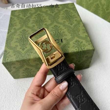 特 品牌： 古奇 新款进口小牛皮，手感细腻柔软。搭配纯钢自动精品钢扣，男士必备！宽度：3.5Cm - 点击图像关闭