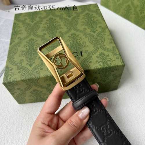 特 品牌： 古奇 新款进口小牛皮，手感细腻柔软。搭配纯钢自动精品钢扣，男士必备！宽度：3.5Cm