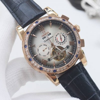 品牌：欧米茄-Omega 类型：男士腕表 壳套：顶级版316精钢L 表带：进口小牛皮表带 机芯：全自动机械机芯 镜面：矿物质防刮镜面玻璃 尺寸：直径42Mm厚1