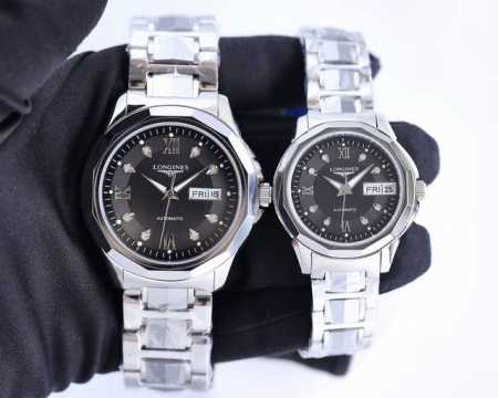 浪琴-Longines 精品情侣对表尊贵大气，绅士风范，卓越品质，热卖全城。采用进口西铁城机械机芯，顶级316精钢表壳表带，蓝宝石玻璃镜面， - 点击图像关闭