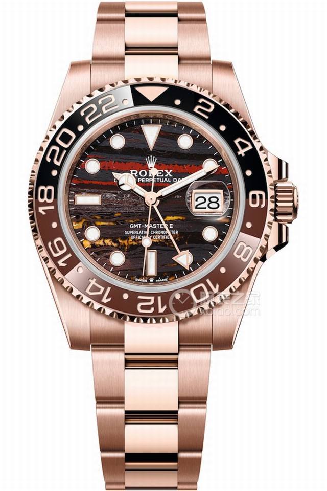 新款玫瑰金 劳力士Rolexgmt-Master Ii 格林尼治系列，双转陶瓷圈，904L精钢做工精致完美，钢带折叠保险扣 可选调节拉扣 日历凸晶放大镜 6点位