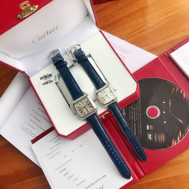 卡地亚杜蒙系列鳄鱼皮带手表，石英瑞士朗达机芯，中号尺寸31，小号尺寸27，顶级904钢，大小、细节与同步，字面:钢底烤瓷成型，清晰，干净。指针:烤杆蓝针，永久不